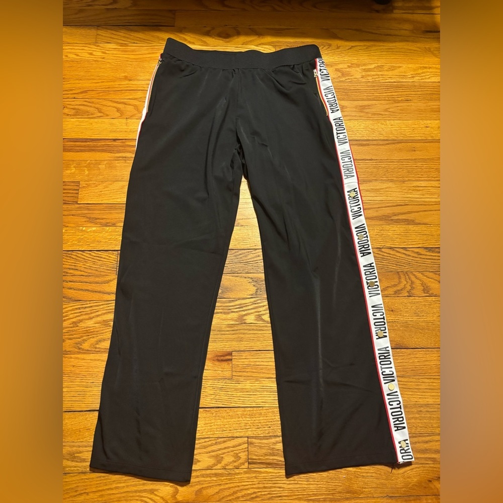 Victoria's Secret Black Track Pants with White and Pink Accents